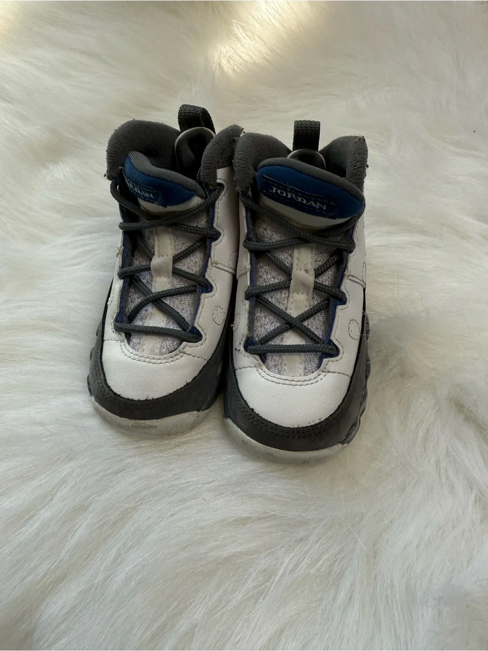 Jordan Kids White Black and Navy High-Top Sneakers